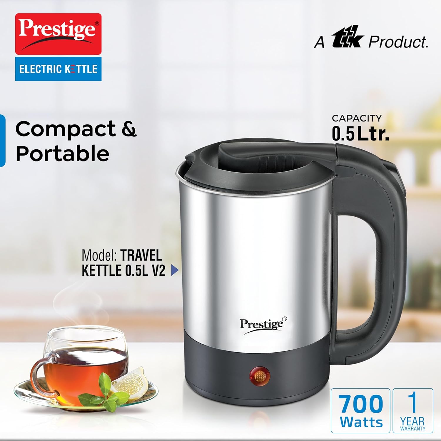 Prestige Stainless Steel Electic Travel Kettle 0.5 L V2